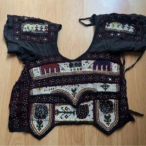 Handmade top from India beaded mirror design. Tie back